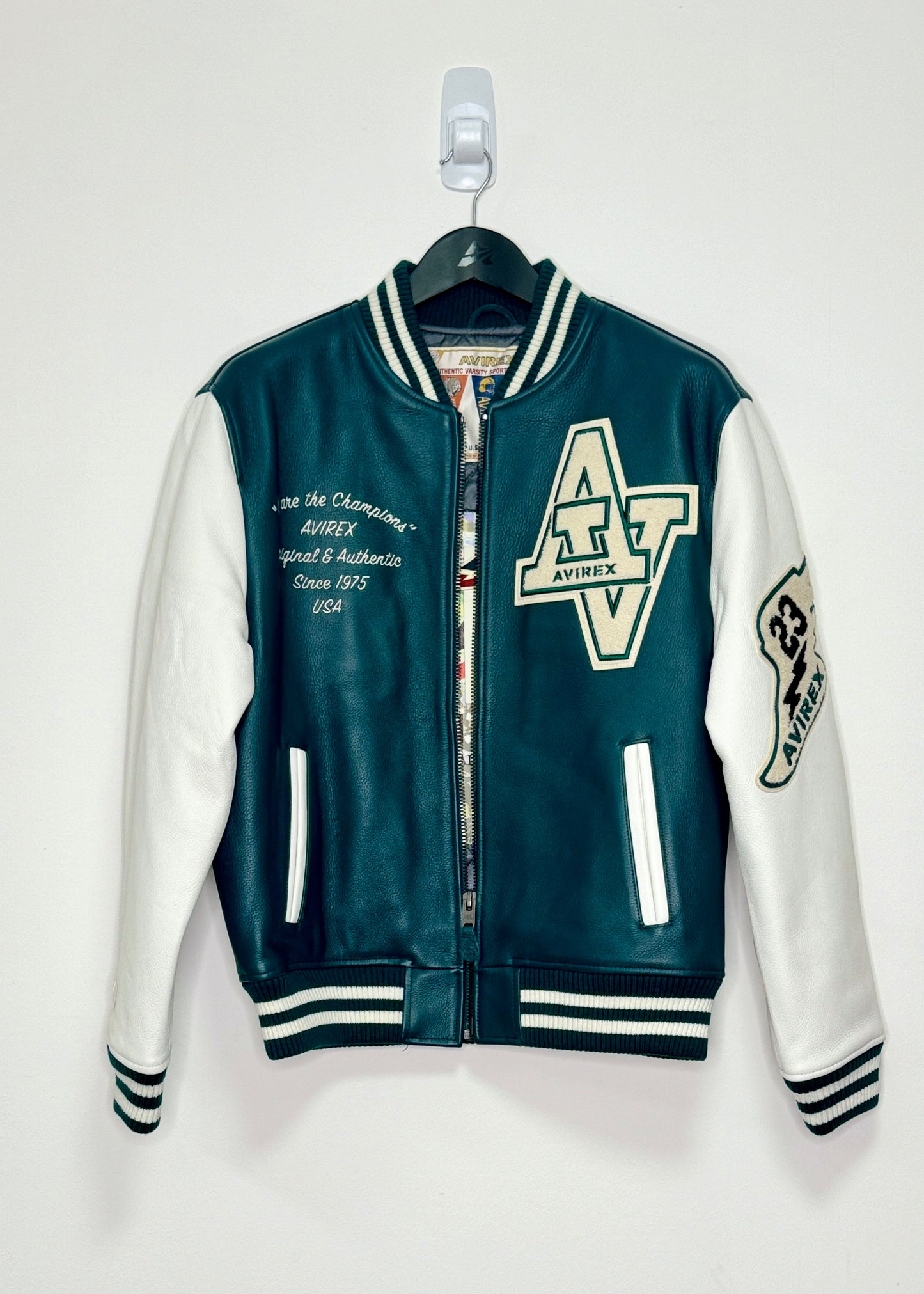 AVIREX Wildcat Varsity Leather Jacket (Turquoise/Off White)
