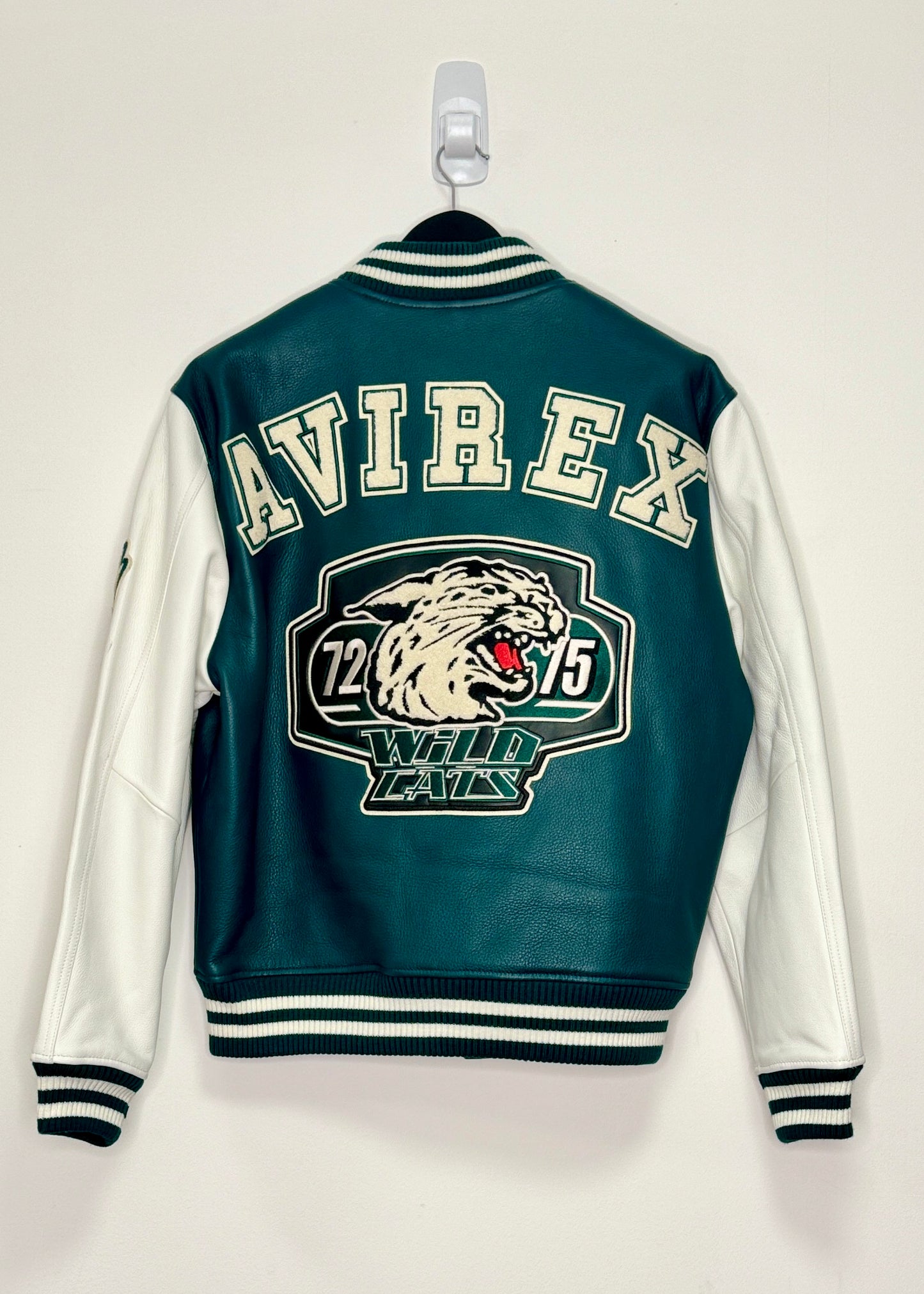 AVIREX Wildcat Varsity Leather Jacket (Turquoise/Off White)